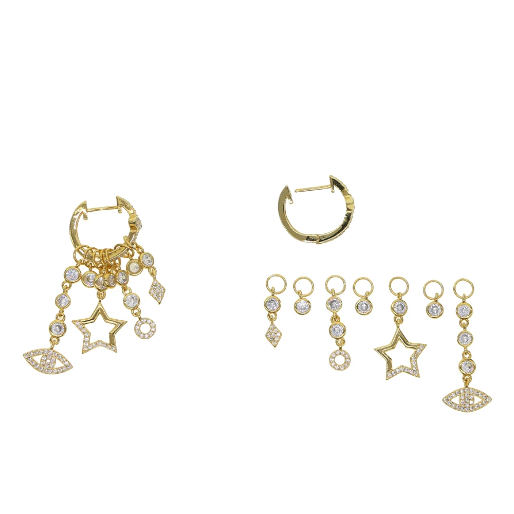 2025 Gold Color Delicate Floating CZ Star Stacking Fashion Trendy Women Turkish Evil Eye Cz Charm Huggie Hoop Earrings Jewelry view 6