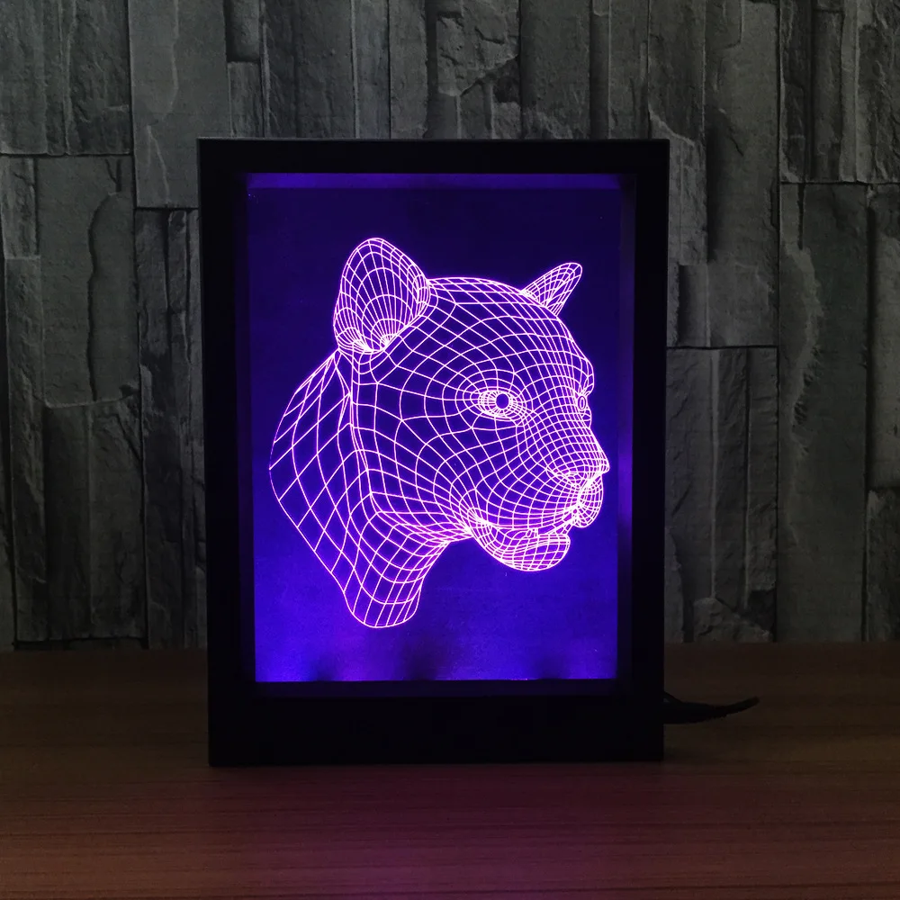 Cabeça de leopardo figura 3d visual luz de carregamento usb cor controle remoto acrílico figura ação quarto decoração presentes y77