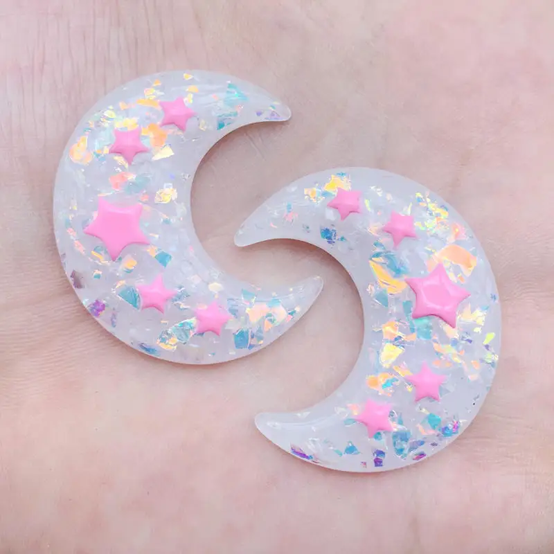 Mixed Cute Moon Flat Back Resin Charms Necklace Pendant Earring Charms For DIY Decoration Accessory Jewelry Gift 32*37mm 8PCS