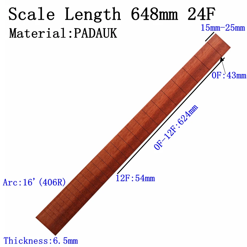 African Padauk Wood Fingerboard For Classical Guitar Standard 650mm Chord Length Semi-finished Fingerboard Pterocarpus Soyauxii