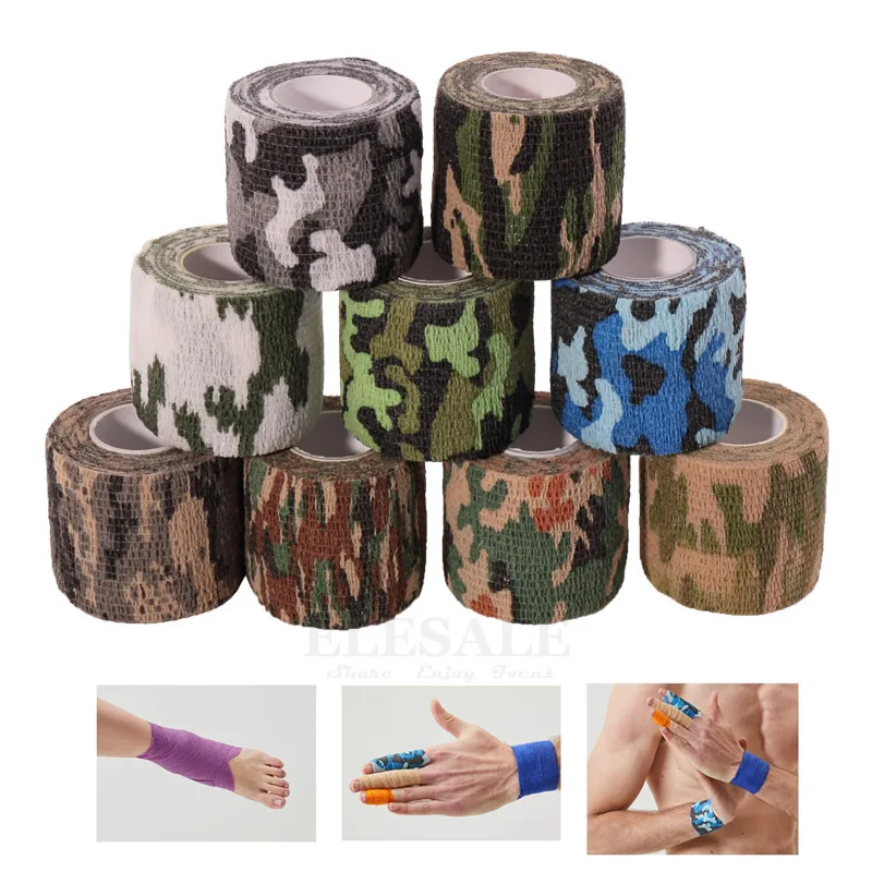 Vendajes elásticos autoadhesivos de camuflaje, envoltura cohesiva para deportes, tratamiento de heridas de emergencia, tamaño aleatorio, 5 unidades