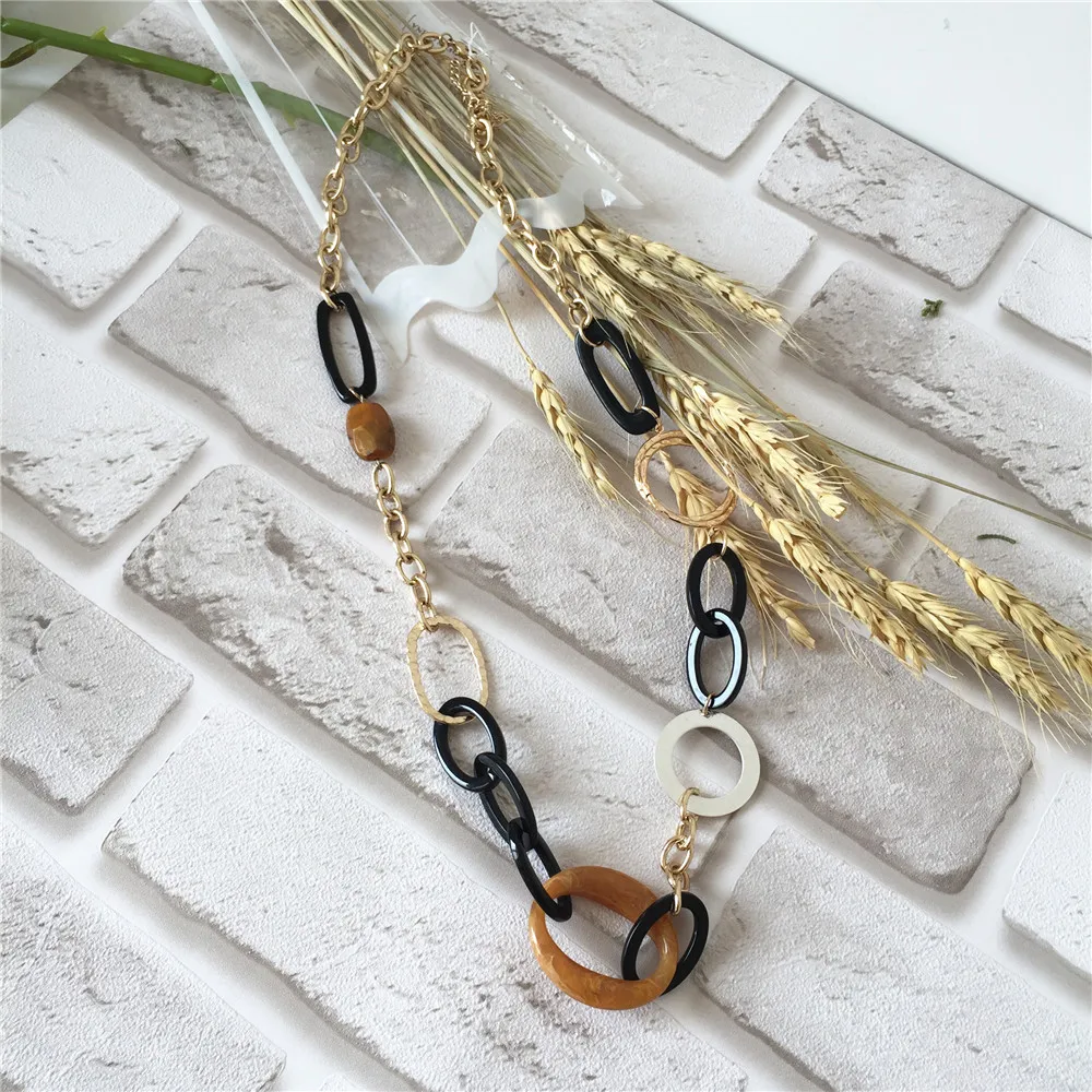 FASHION JEWELRY CASUAL GOLD COLOR PLATING CIRCLE LINKED LONG NECKLACE FOR WOMEN