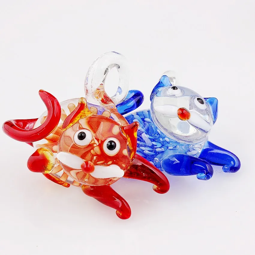 Wholesale 6Pcs Lovely 3D Cat Flower Christmas Murano Lampwork Glass Pendant Fit Necklace New