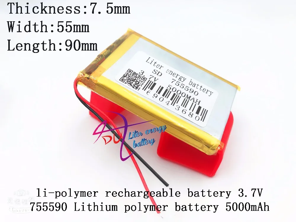 li-po 1pcs 3.7V 5000mAh Lithium Polymer Rechargeable Battery cells For Power bank  mobile phone PAD protable tablet PC 755590