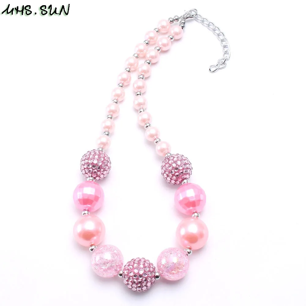 MHS.SUN Girls Chunky Beads Necklace Fashion Pink Style Baby Child Beads Necklace Charm Trendy Chunky Bubblegum Jewelry Newest