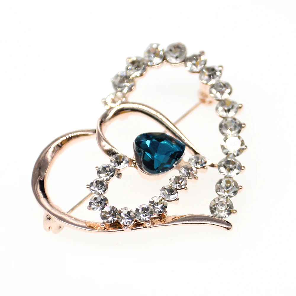 

50pcs/lot Valentine's Day Love Brooch Blue Rhinestone White Lovers Love Heart Brooch