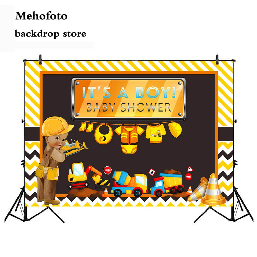 

Baby Shower Newborn Architect Construction Photography Backdrop Birthday Party Decoration Supplies Crane Excavator 173