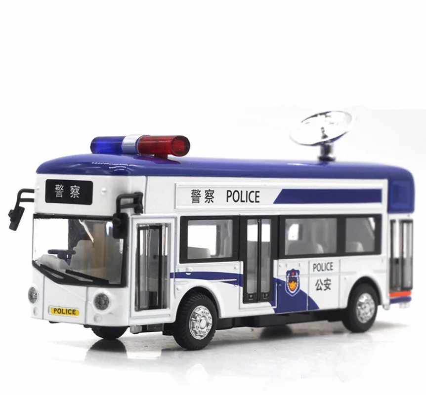 Sale limited 1:36 city police bus alloy car model,simulation die-cast metal sound and light back force model car,free shipping