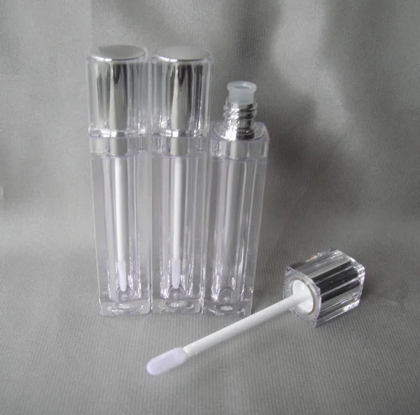 50PCS 8ML Square Lip Gloss Bottles ,Empty Clear Lip Balm Bottle, 8ml Oil Bottles With Silicone Lip Flocking Head &Double cover