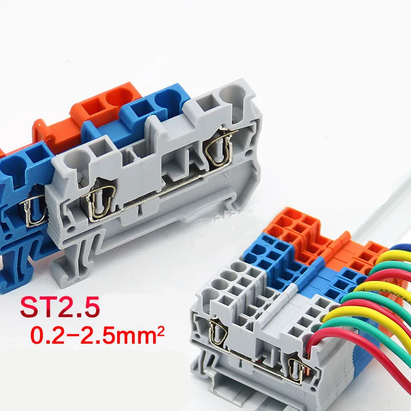 10pcs ST 2.5  Type Din Rail 4 Contacts Spring-cage Quick Connector Modular Terminal Block ST-2.5