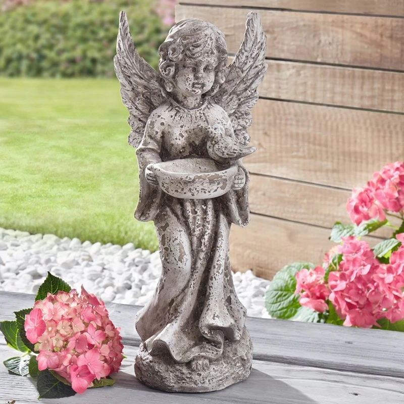 Do The Old Vintage Resin Angel Ornaments Statuette Figures Balcony Garden Gardening Grocery Bird Feeding Tray Courtyard