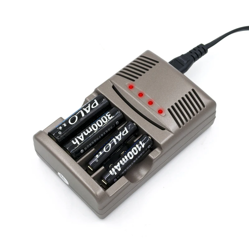 PALO 4 Slots LED Light Battery Charger For NiCd NiMH AA AAA 6F22 9V 1.2V Rechargeable Batteries + 8Pcs 1.2V 1100mAh AAA Battery