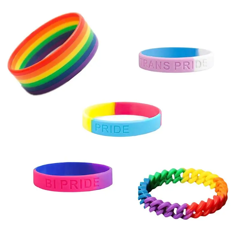 18 Types Unisex LGBT Rainbow Letters Sports Wristband Six-Color Gay Lesbian Pride Silicone Rubber Wristlet Bracelet Party Parade