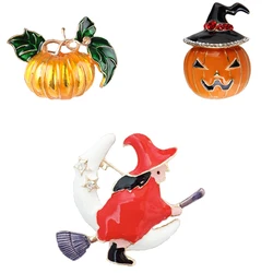 XEDZ Halloween Drop Oil Enamel Pumpkin Brooch Riding a Broom Flying Witch Magic Hat Pumpkin Ghost Mask Brooch Jewelry