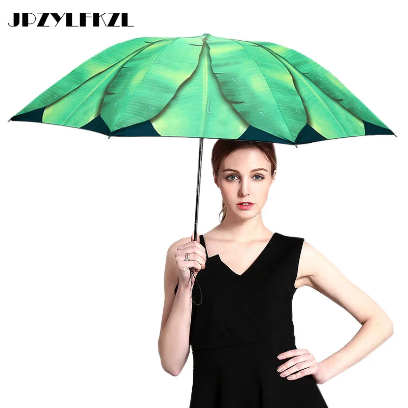 Creative Banana Leaf Sun Umbrella Female Small Fresh Three Fold Woman Umbrella UV Sunshade Sunscreen Black Plastic Umbrellas