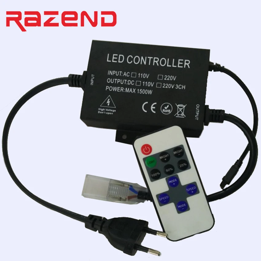 Imagem -01 - Única Cor Led Strip Dimmer 110v 220v 11 Chaves ir Controle Remoto Plug ue Plug Eua unica cor led strip dimmer 110v 220v 11 chaves ir controle remoto plug ue plug eua 01