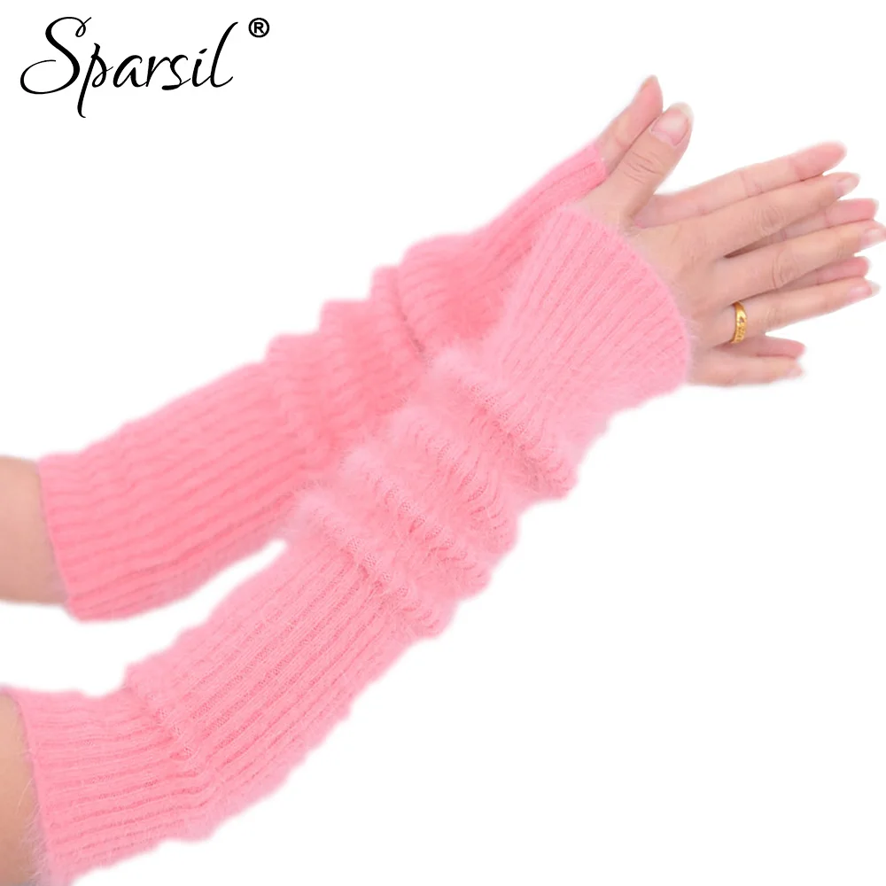 Women's Mink Cashmere Long Fingerless Gloves Thicken Solid Color Elbow Gloves Soft Warm Autumn Winter Women Fashion Mittens