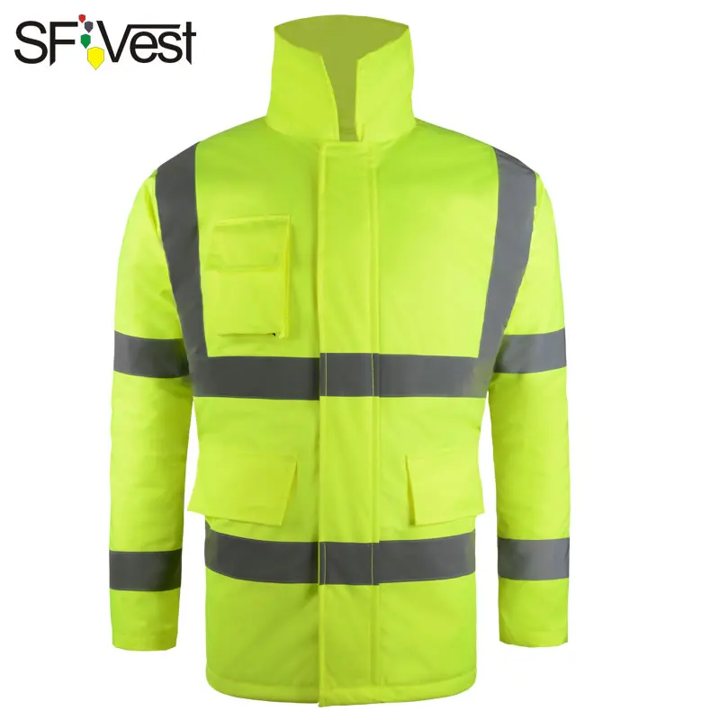 

Hi Vis Waterproof Reflective Winter Parka Jacket With Reflective Stripes Workwear Rain Coat Men Hooded Parka