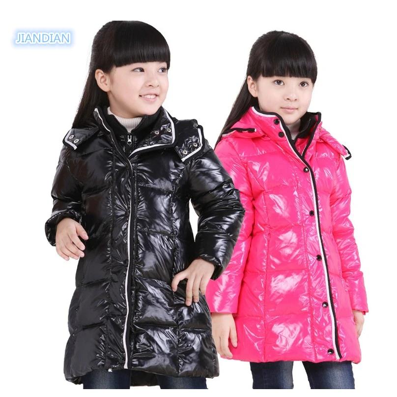 Fashion Girls Winter Coats Female Child Down Jackets Outerwear Shiny Waterproof Medium-Long Thick 90% Duck Down Parkas