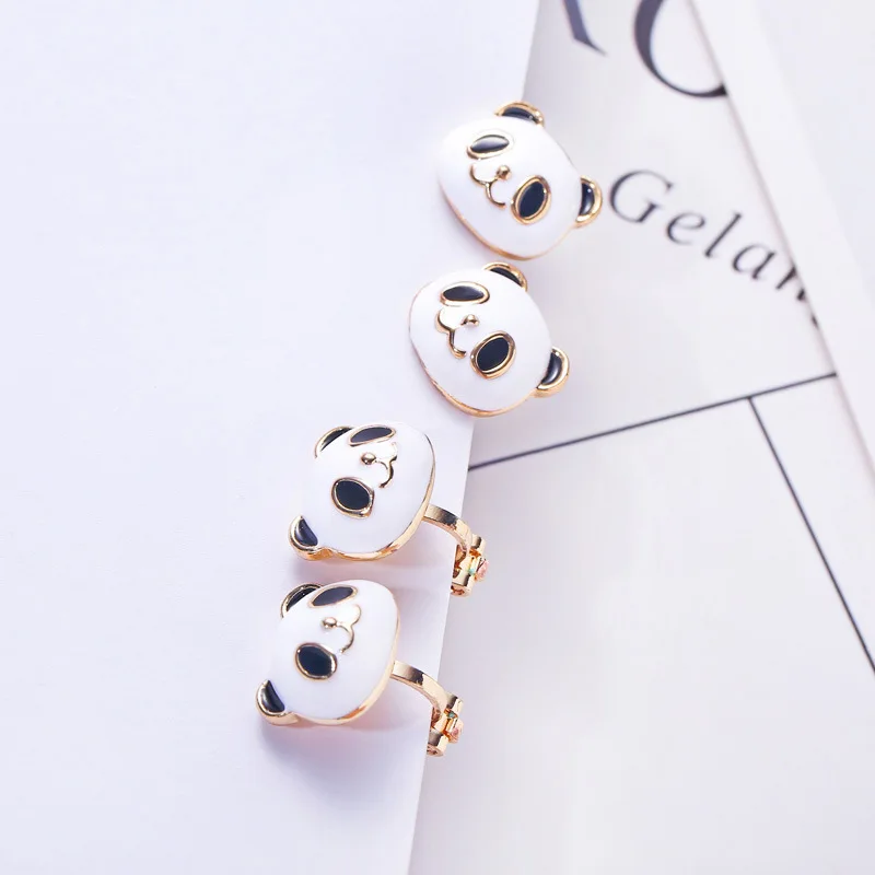 JIOFREE Korea Style Cartoon panda clip on earrings non pierced earrings ear clips Ear Cuff For Women party