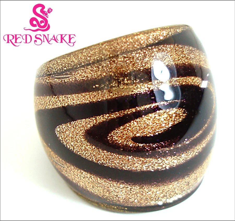 RED SNAKE Ring Handmade Golden sand with Purple line Murano Glass Rings