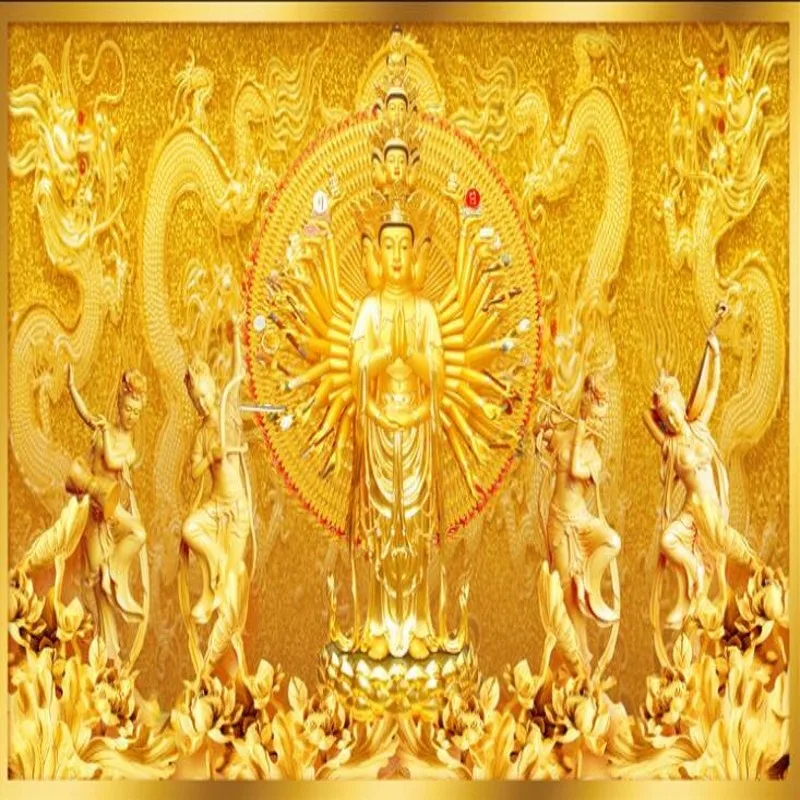 

wellyu Custom large - scale murals Thousand Guanyin Golden Eagle TV backdrop wallpaper papel de parede para quarto