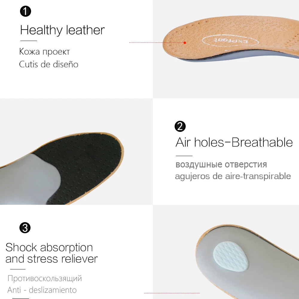 3D Premium Healthy หนัง orthotic พื้นรองเท้า Flatfoot Arch สูงสนับสนุน orthopedic Insole Insoles ผู้ชายผู้หญิงรองเท้า