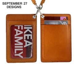ID/Badge Card Holder For Office Work Genuine Cow Leather Luxury Student Identity/Bus Card Neck Retractable Lanyard