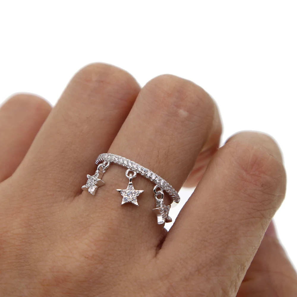 silver color fashion jewelry cz paved tiny star charm ring for lady women christmas gift high quality cubic zirconia jewelry