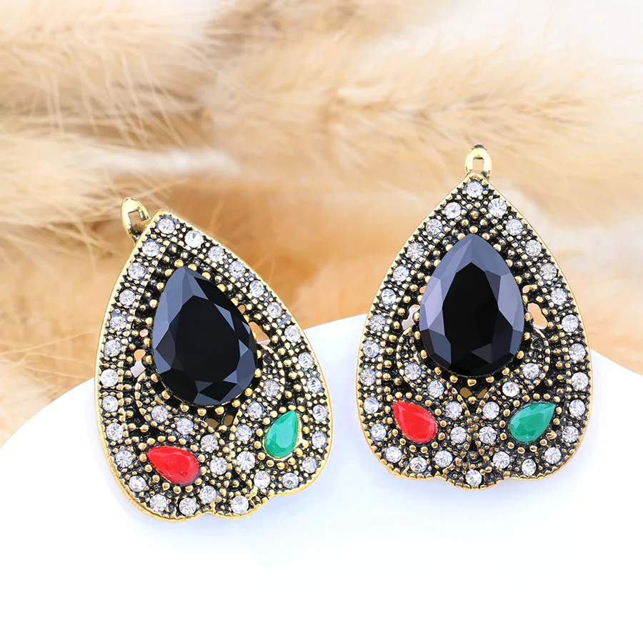 2018 Luxury Turkey Wedding Earrings For Women Zinc Alloy Antique Gold Color Crystal Earrings Vintage Indian Jewelry