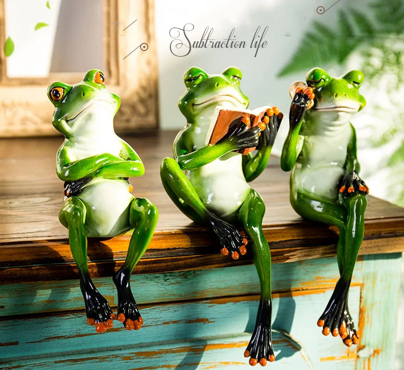 

YES 1-2Pcs 3D Craft Resin Creative Thinking Reading Frog Model Figurine Home Office Tabletop Decor Gift Birthday Present