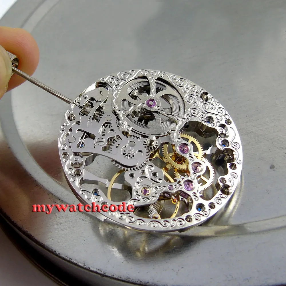 17 Jewels silver Full Skeleton 6497 Hand Winding movement fit parnis watch M5