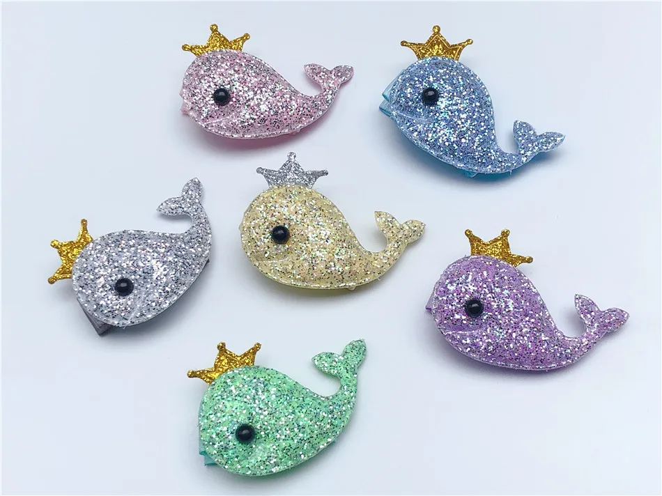 

Boutique 24pcs Fashion Cute Glitter Tiaras Whale Hairpins Solid Crown Dolphin Hair Clips Princess Headwear Hair Accessories