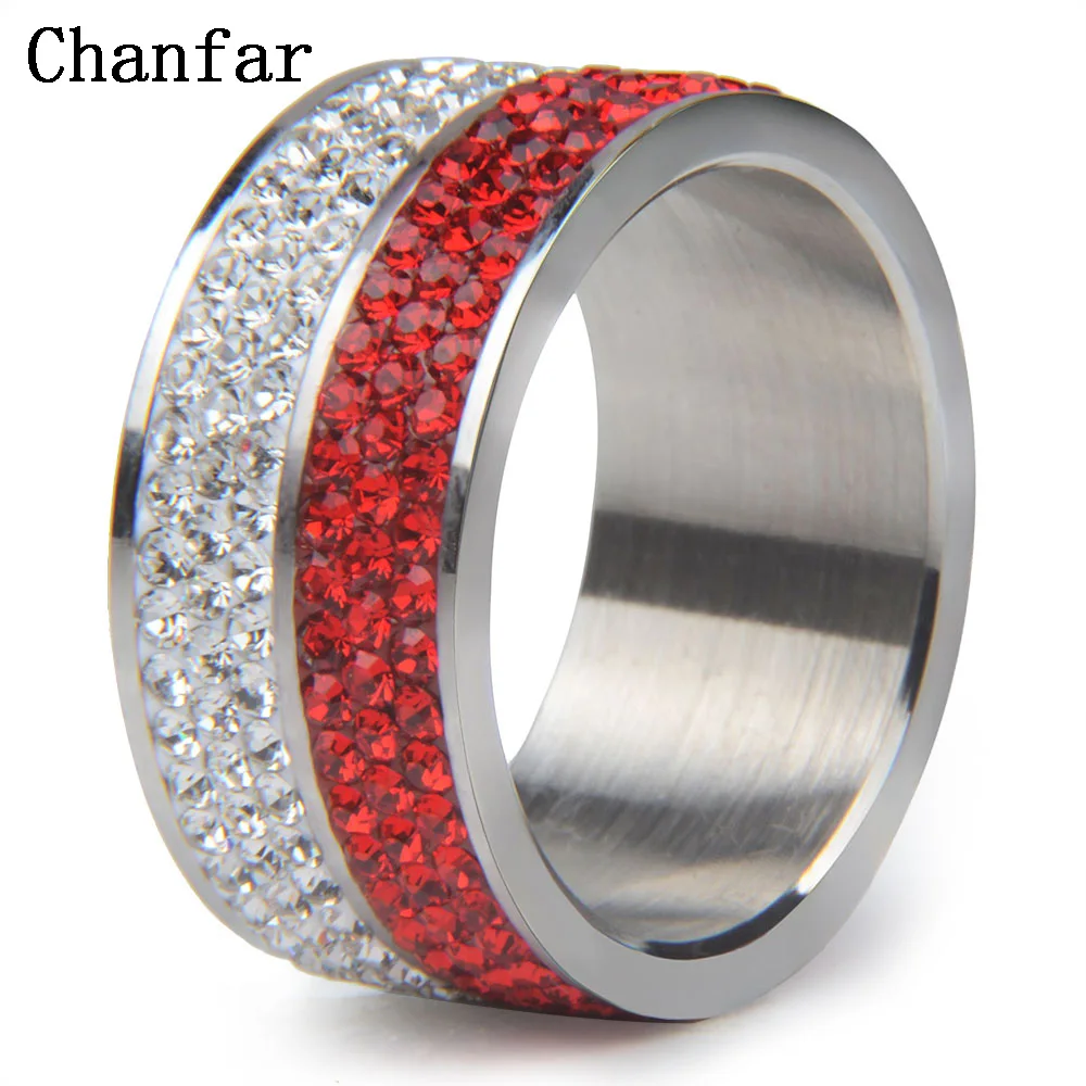 Chanfar 6 7 8 9 10 Shining Different Color Crystal Paved 316L Stainless Steel Ring For Women Men Engagement Ring Jewelry