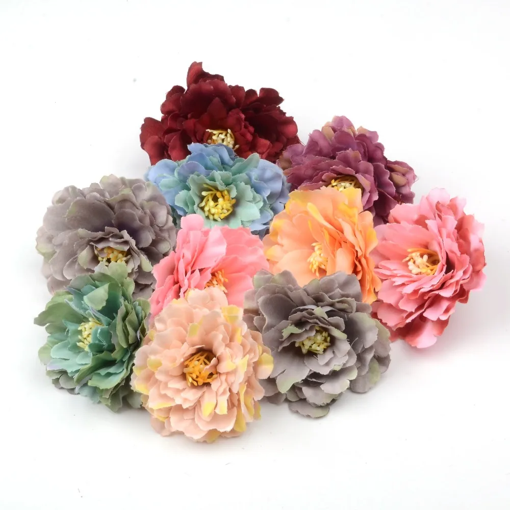 100Pcs/lot 6cm Silk Carnation Artificial Rose Flower Heads For Wedding Home Decoration Diy Fake Flower Wall Accessories