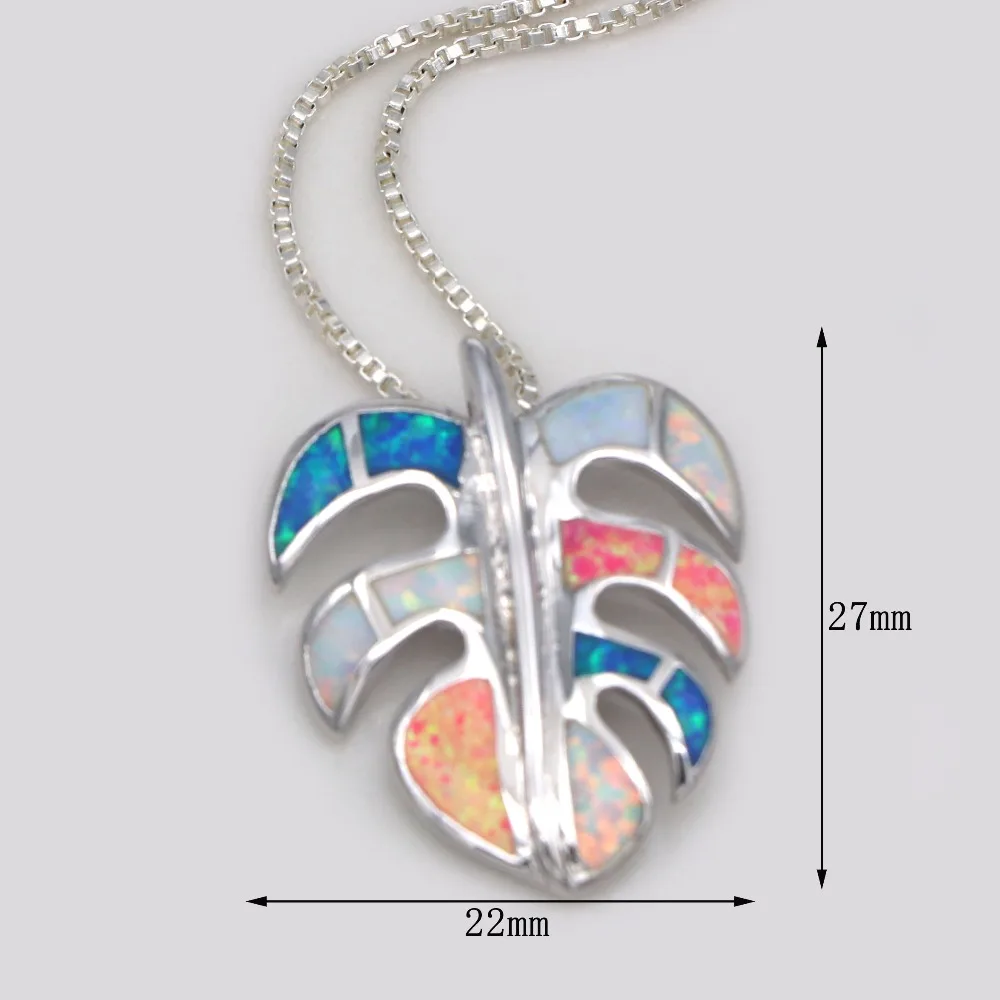 JLP-1380 قلادة على شكل أوراق أوبال ملونة - الروديوم فوق سلسلة نحاسية مع سحر D، مجوهرات عصرية 50 سم قابلة للتعديل