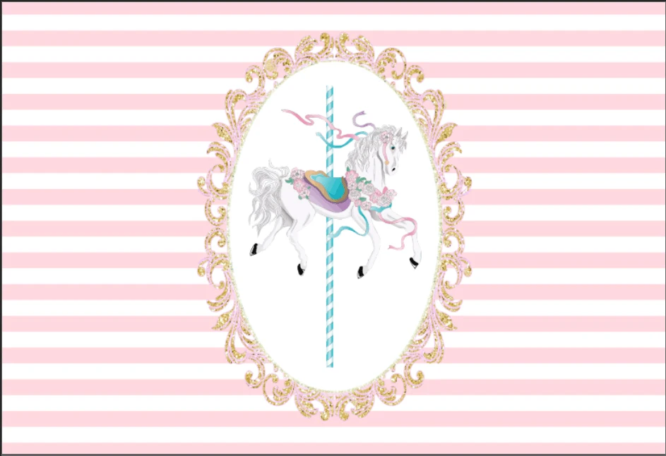 7x5FT Light Pink Stripes Carousel Horse Girl Baby Shower Custom Photo Background Studio Backdrop Vinyl 220cm x 150cm