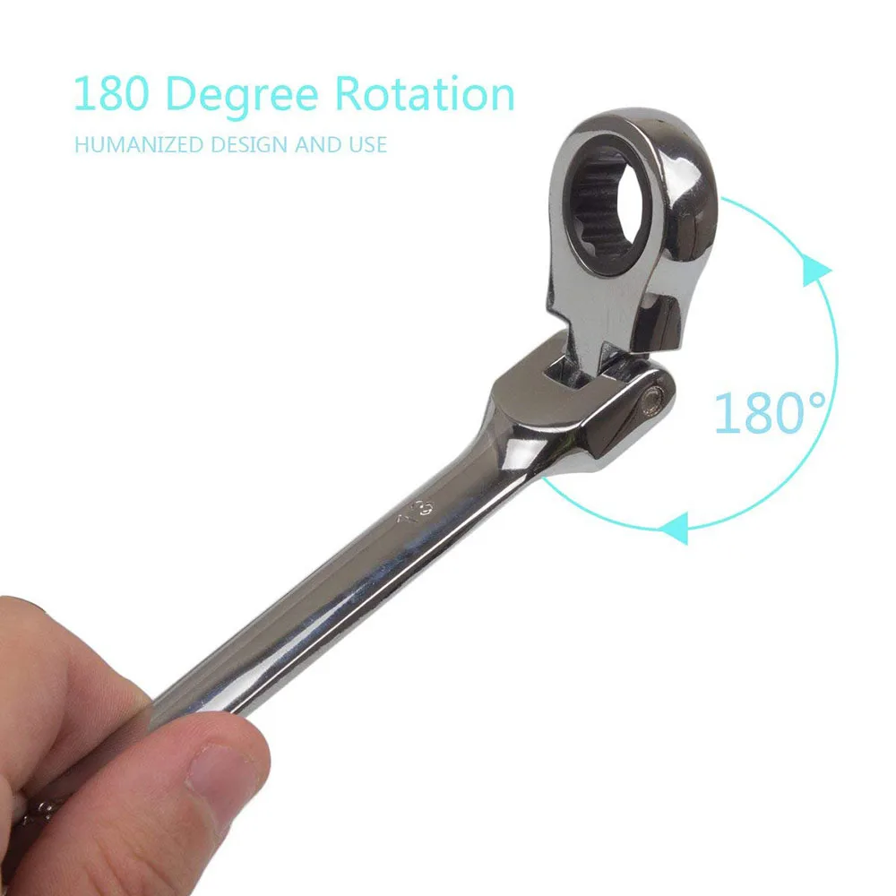 Imagem -04 - Flexible Ratchet Action Wrench Spanner Nut Tool Head Metric Spanner Open End And Ring Wrenches Tamanho da Ferramenta Mm13 mm