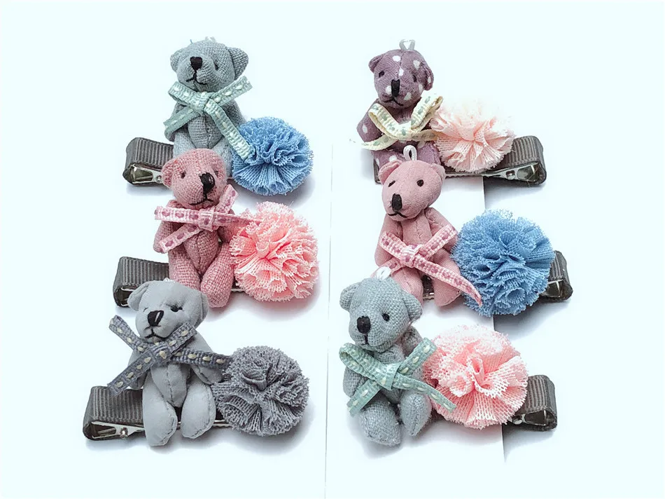 

Boutique 30pcs Fashion Cute Tulle Pom Pom Bear Hairpins Color Ball Animal Hair Clips Princess Headwear Girls Hair Accessories