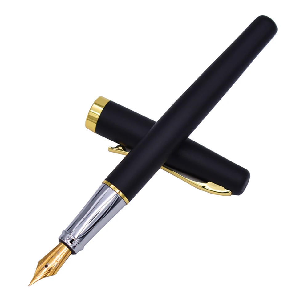Duke Steel Fountain Pen 209 Advanced 22KGP Medium Nib 0.7mm , Matte Black with Gold Clip Writing Gift Pen for Office / Home