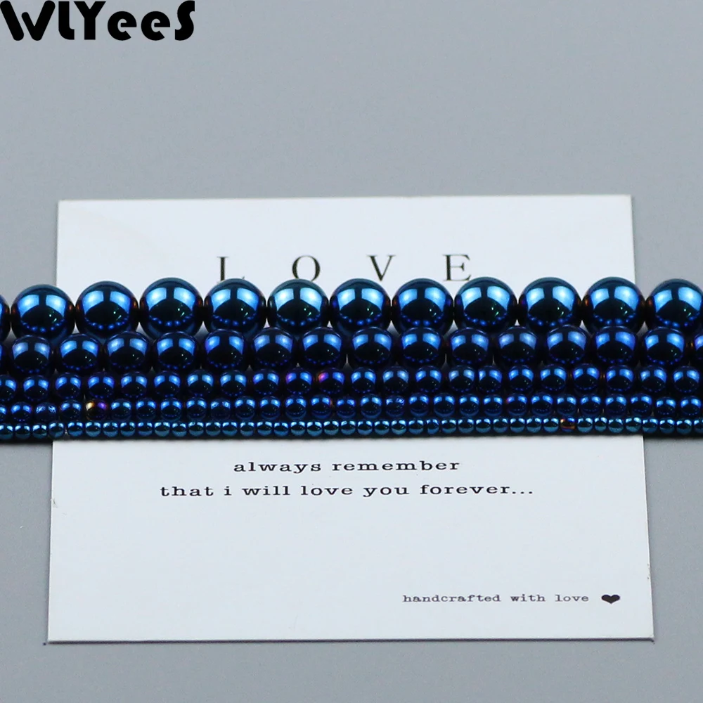 WLYeeS Blue Round Plating Hematite Beads 2 3 4 6 8 10mm Natural Stone Ball Loose Beads for Jewelry Bracelet Necklace Making DIY