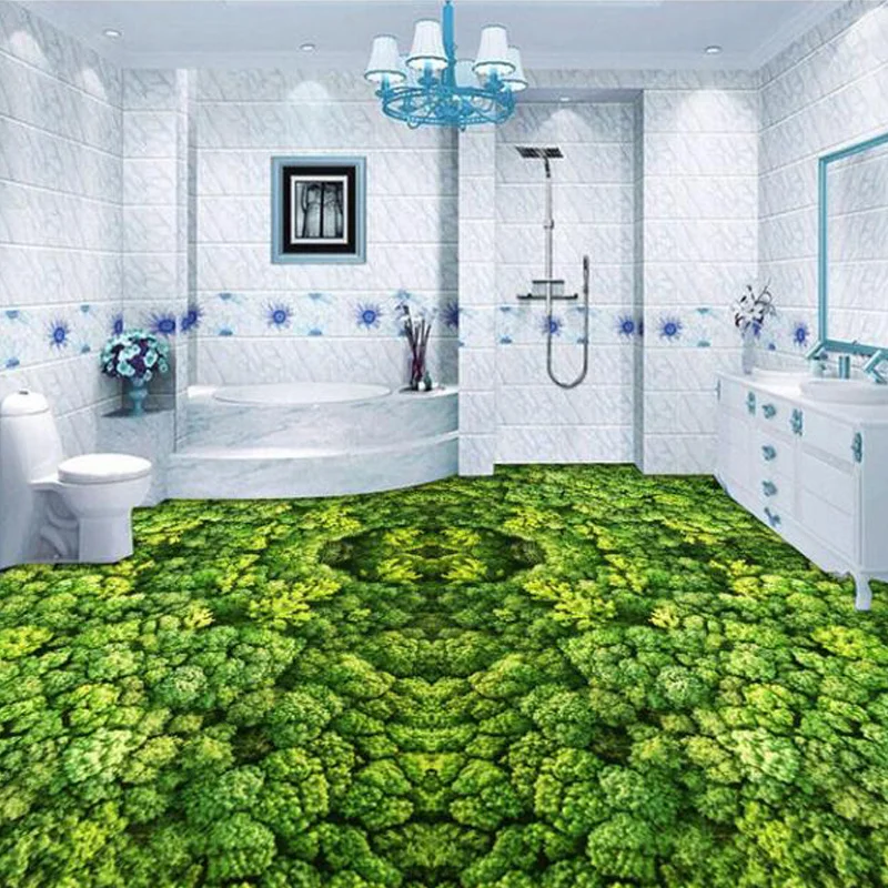 

beibehang Custom Flooring 3D murals Grassland Wetland Bathroom Living Room Flooring Self-adhesive PVC Wear Non-slip Wallpaper