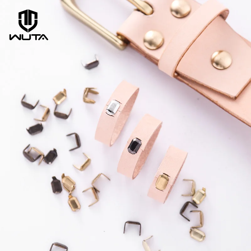 WUTA 100 set Solid Brass Leather Staples Copper Belt Loops Fastener Holder Strips Connector Holder Belt Clip Keeper Leathercraft