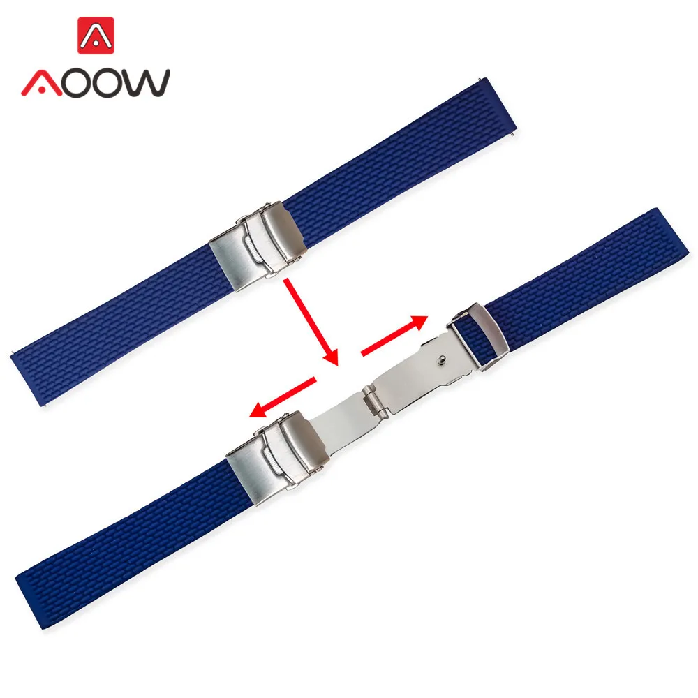 18mm 20mm 22mm 24mm Soft Silicone Quick Release Watchband Rubber Metal Folding Buckle Replace Bracelet Band Strap Accessories