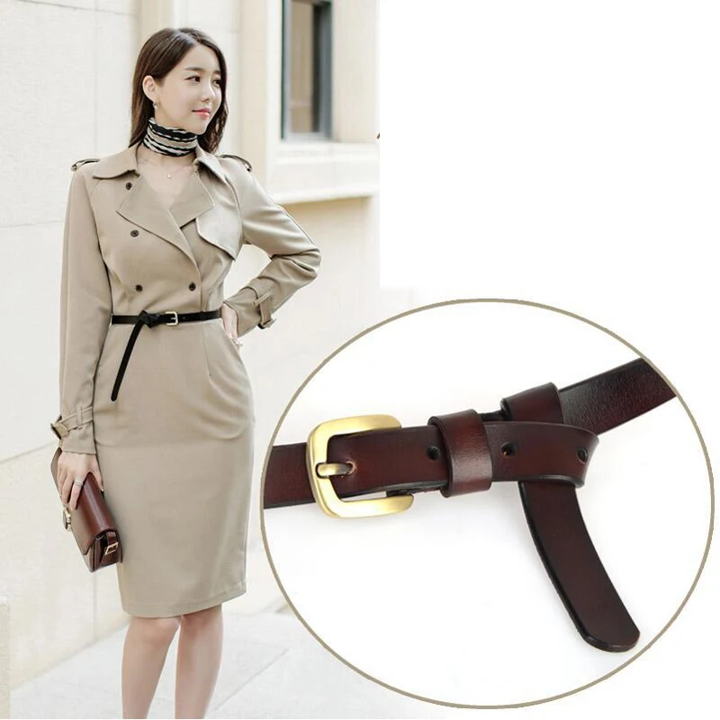 MEDYLA Designer Belts Women Strap High Quality Genuine Leather Famous Brand ladies' Belt For Jeans Skirt Girls coffee  Pin Buckl