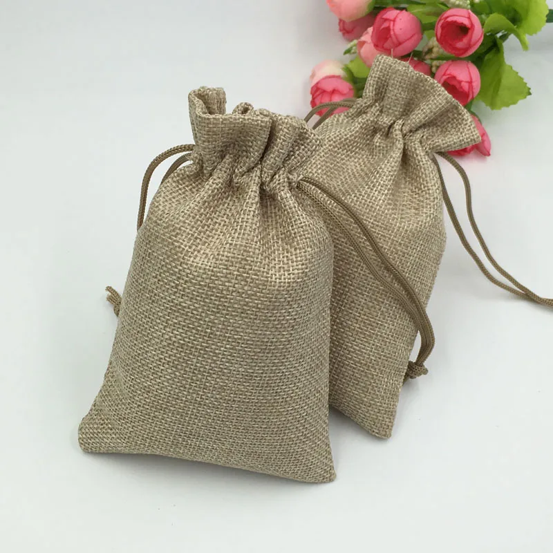 10*14cm 500pcs Vintage Natural Burlap Hessia Gift Candy Bags Wedding Party Christmas Favor Gift Pouch Jute Drawstring Bag