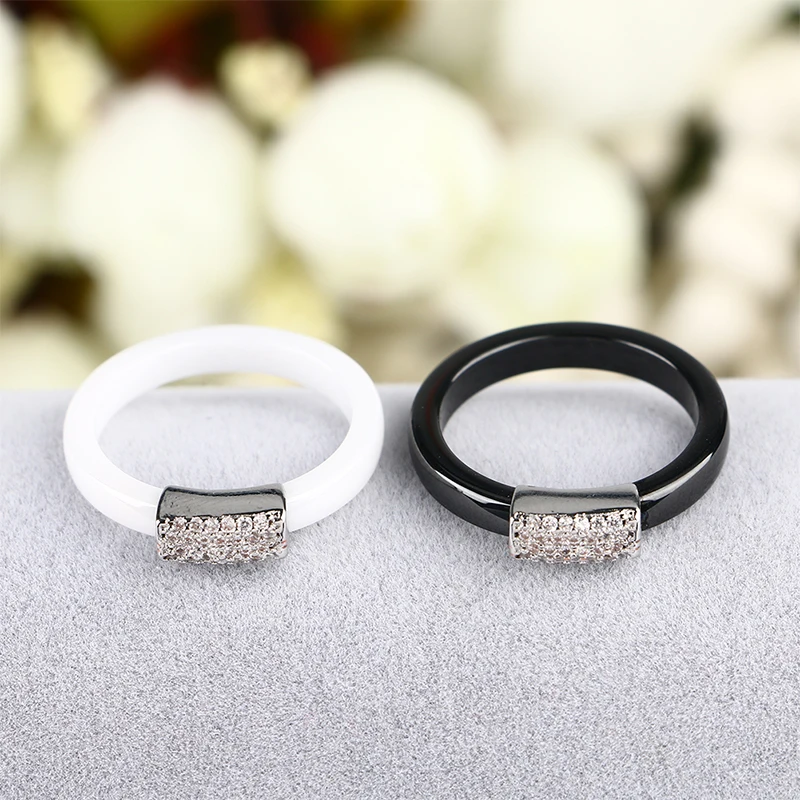 Rectangle AAA Zircon Ceramic Ring For Women Party Ceramic Rings Finger Jewelry Female 3mm Thin Stacking Tail Ring Jewelry