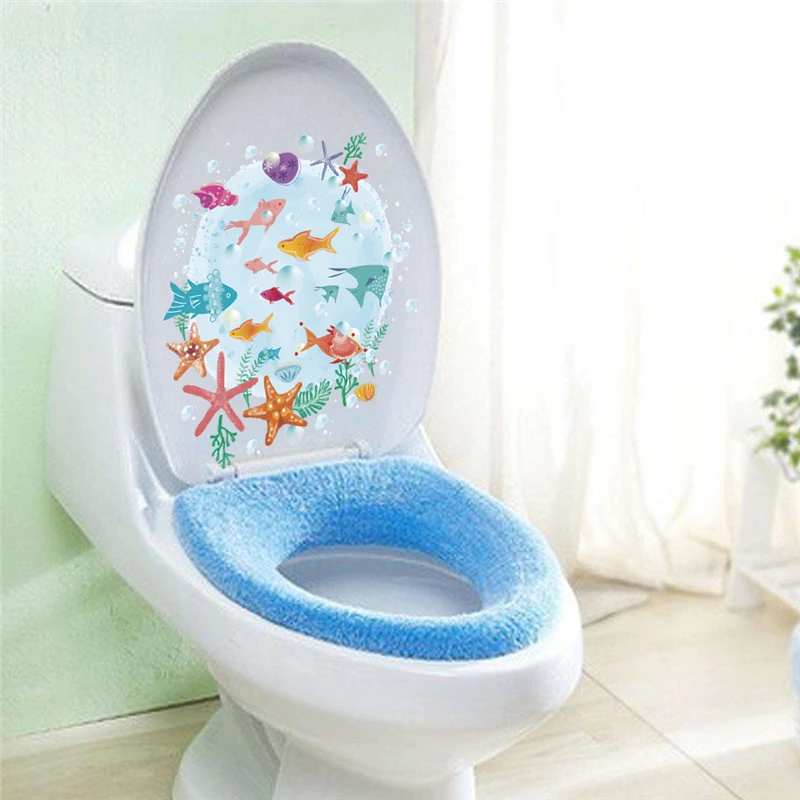 colorful underwater sea fish toilet wall stickers bathroom shop window home decor pvc mural art cartoon animals wall decals