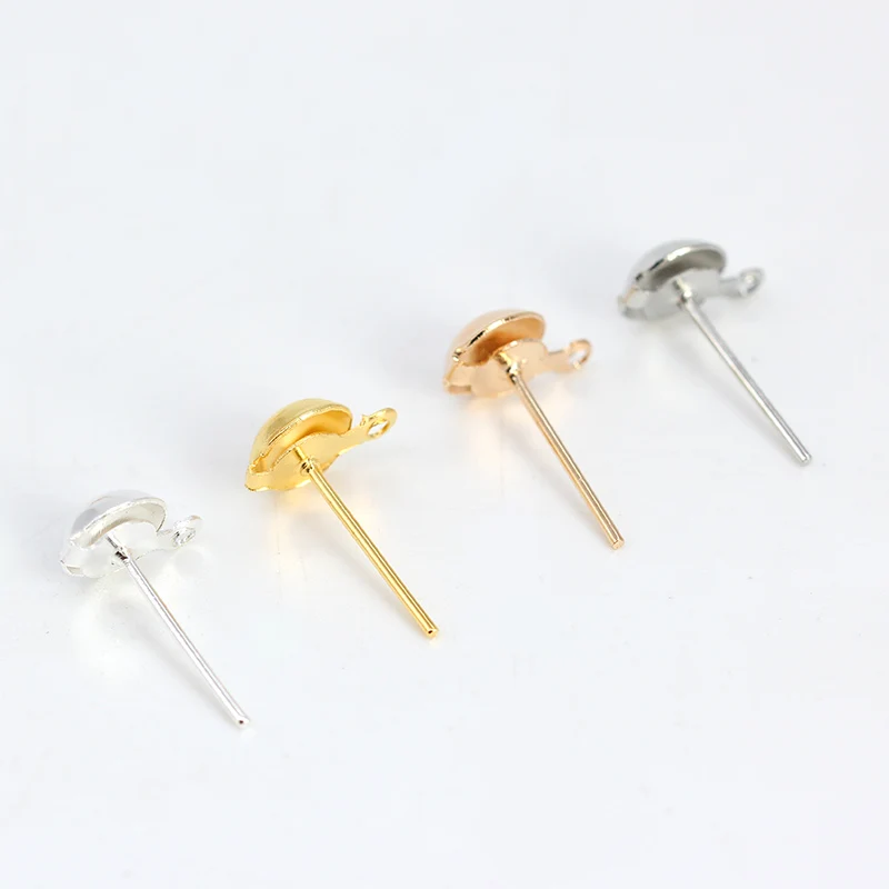 200p 4mm 5mm 6mm 8mm Half Ball Earrings findings Ear post studs pin with Loop jewlery making findings silver gold plated Pins