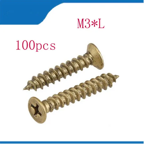 

Free shipping 100pcs/lot M3*8/10/12/16 Pure brass phillips flat head Self Tapping Screws m3 bolt